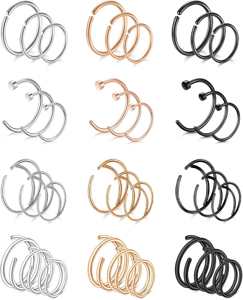 FECTAS Nose Rings Hoops Surgical Steel 18g 20g Gauge 6mm 8mm 10mm 12mm Earrings Piercing Hoops Jewelry for Men Women - Image 1